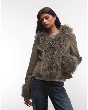 Collusion Jacke mit faux-fur-besatz im afghan-style - Braun