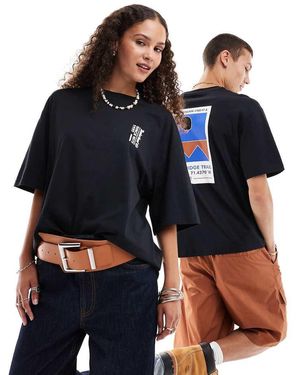 Timberland T-Shirt Nera Oversize Con Stampa Geometrica Di Montagne - Blu