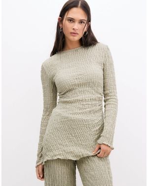 Pull&Bear Textured Long Sleeve Asymmetric Top Co-ord - Natural