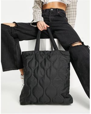 Stradivarius Quilted Tote Shopper Bag - Black