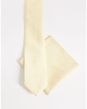 ASOS Floral Textured Tie And Pocket Square - Natural