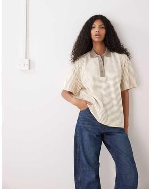 Monki Polo Amarillo Limón A Rayas De Manga Corta Y Corte Cuadrado De - Azul