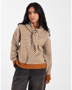 ASOS Fine Stripe Knit Sweater - Brown
