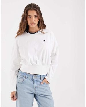 Fred Perry T-Shirt Met Lange Mouwen En Dubbele Bies - Wit