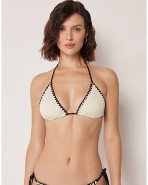 Calzedonia Triangle Bikini Top Bicolour Embroidery - Natural