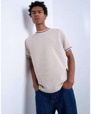 TOPMAN Textured Stripe Classic T-Shirt - Blue