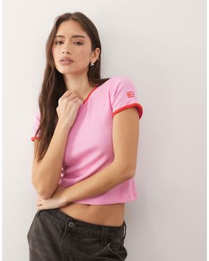 Noisy May Ribbed T-Shirt With Contrast Seam - Pink