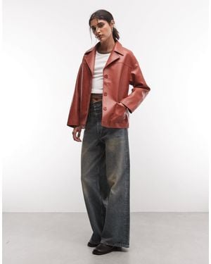 Reclaimed Vintage Boxy Fit Leather Look Blazer - Red