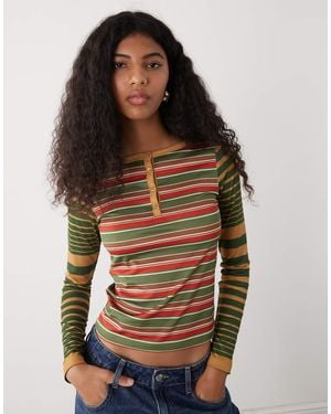 Reclaimed Vintage Long Sleeve Henley Top - Green