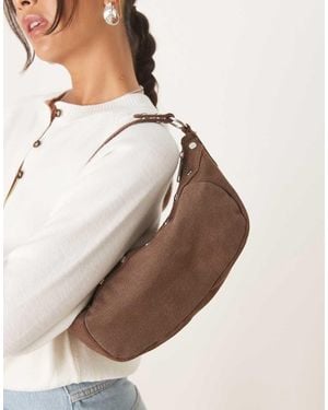 Mango Cotton Small Slouchy Hand Bag With Studded Trim - Natural