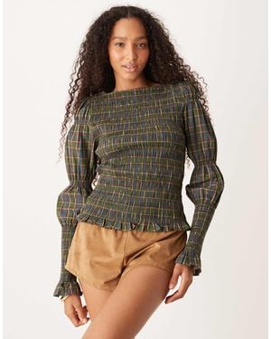 Amy Lynn Shirred Long Sleeve Top - Gray
