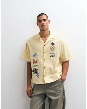 ASOS Boxy Oversized Revere Shirt With Placement Print - Natural