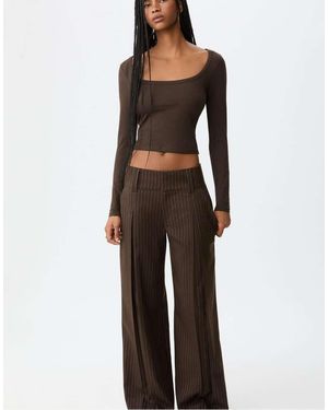 Stradivarius Smart Trousers With Striped Waistband - Brown