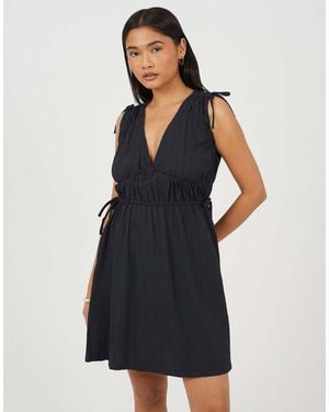 Brave Soul V-Neck Sleeveless Midi Dress With Tie Details - Blue