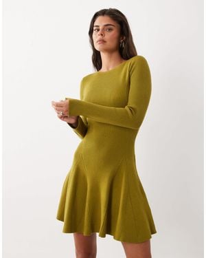 Nobody's Child Ribbed Jersey Crew Neck Skater Mini Dress - Green