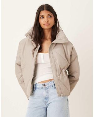 Glamorous Collared Long-Sleeve Puffer-Jacket - Natural