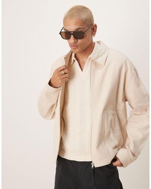 ASOS Premium Linen Blend Boxy Oversized Harrington Jacket - Natural