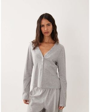 ASOS Mix & Match Long Sleeve Plunge Henley Neck Pyjama Top - White