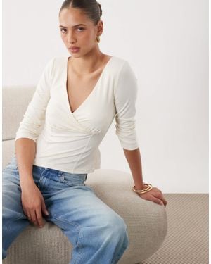 Miss Selfridge Soft Touch Wrap Corset Seam Top - White