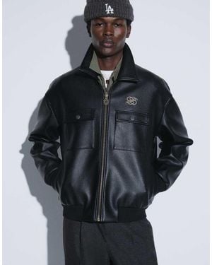 Prohibited Chaqueta Trucker Extragrande De Piel Sintética Negra - Gris