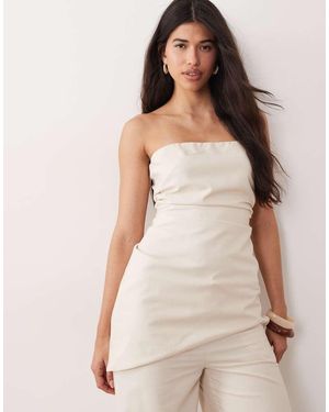 Kaiia Exclusive Linen Blend Asymmetric Bandeau Top - Natural