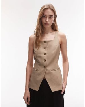 TOPSHOP Square Neck Longline Vest - Natural