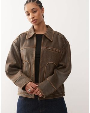 Noisy May Leather Jacket - Brown