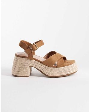 London Rebel Aven Block Heel Platform Sandals - Natural