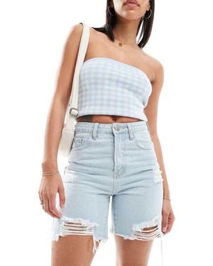 Glamorous High Waisted Longer Line Denim Shorts - Blue