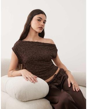 New Look Fallen Shoulder Lace Top - Brown