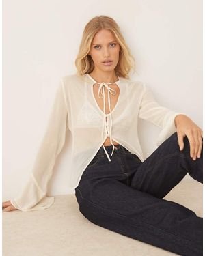 ASOS Crinkle Chiffon Bell Sleeve 70's Blouse - White
