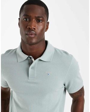 Barbour Short Sleeve Tartan Detail Pique Polo Shirt - Blue