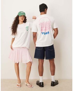adidas Originals T-Shirt Bianca Con Grafica Di Hamburger - Rosa