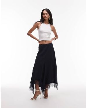 & Other Stories Satin Maxi Skirt With Asymmetric Lace Trim Hem - White