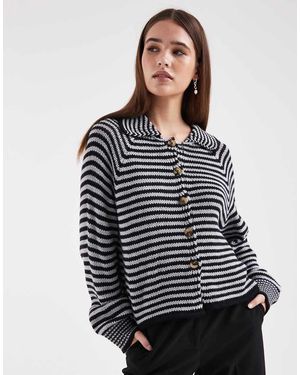 Collusion Knitted Stripe Raglan Cardi - Blue