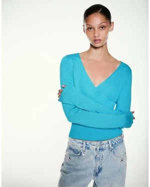 Pull&Bear Surplice Neckline Jumper - Blue