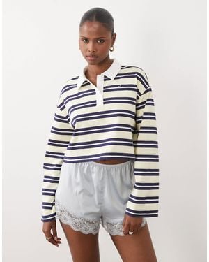 The Frolic Exclusive Collared Stripe Long Sleeve Top - Blue