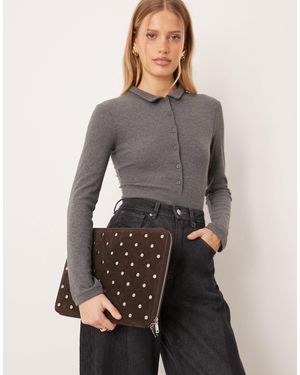 Mango 100% Suede Studded Laptop Case - Gray