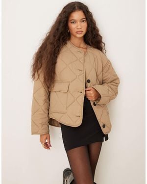Gina Tricot Quilted Jacket With Front Flap Pockets - Natural