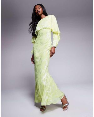 ASOS Long Sleeve Ruffle Bias Maxi Dress With Cape Detail - Multicolour