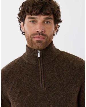 Threadbare Diamond Cable Knit Quarter Zip Jumper - Brown