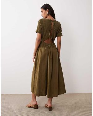 Nobody's Child Leah Shirred Midi Dress With Full Skirt - Natural