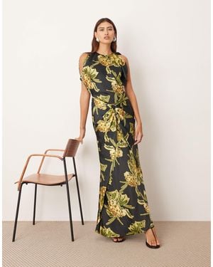 ARRANGE Drape Split Sleeve Maxi Dress With Metal Trim - Natural