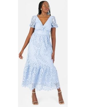 Maya Lace Midi Dress With Twist Detail - Blue