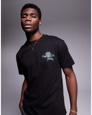 Sixth June T-Shirt Nera Con Stampa Botanica Sul Retro - Blu