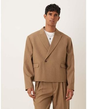 ASOS Double Breasted Boxy Suit Jacket - Brown