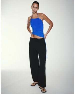 Pull&Bear Asymmetric Gathered Halter Top - Blue