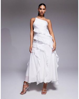 Forever New Vestido De Novia Largo Blanco Asimétrico Con Volantes De Chifón De - Morado