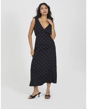 Brave Soul Midikleid mit blumenmuster, v-ausschnitt und schrägem schnitt - Blau