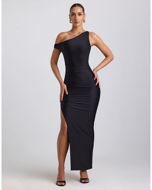 Oh Polly Akeeva Asymmetric Shoulder Midaxi Dress With Thigh Split - Blue